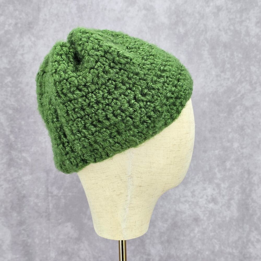 Green Crochet Knit Bucket Cap Hat Fun Vintage Y2K Funky‎ Beanie